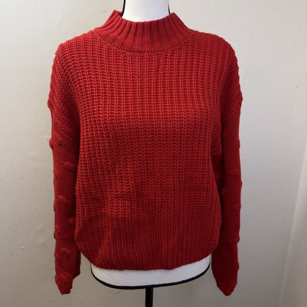 Jessica Simpson Cropped Sweater Red Chunky Knit Bobble Knit‎ Sleeves Size Medium